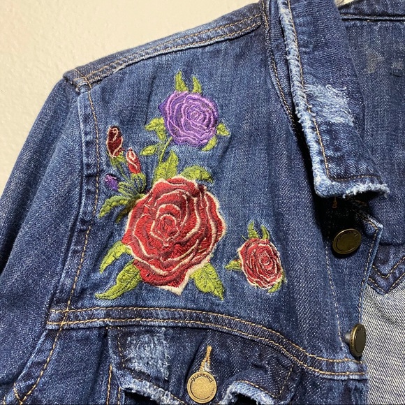 Blank NYC Distressed Floral Denim Jean Jacket - Picture 9 of 16